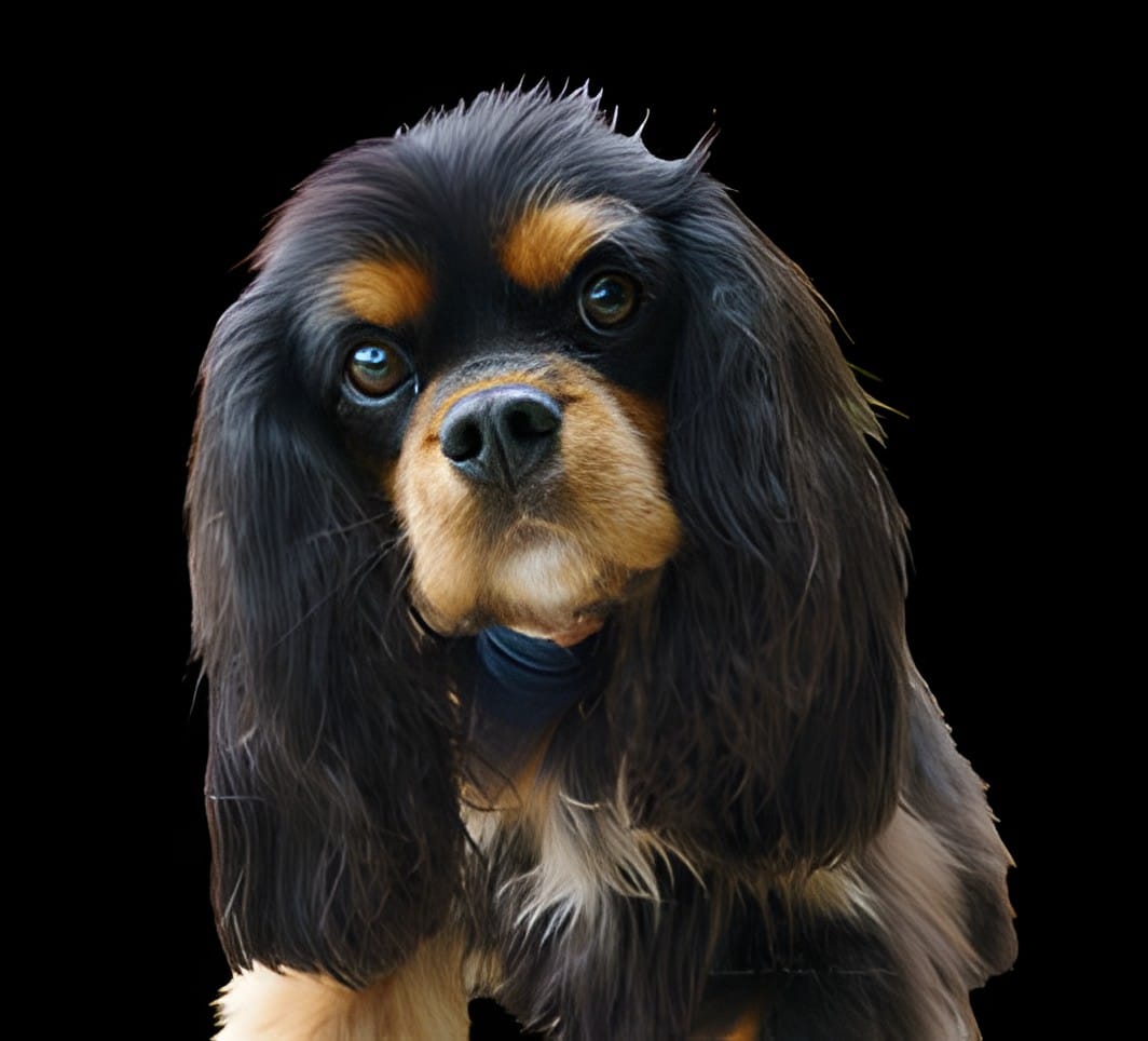 A black and tan Cavalier King Charles spaniel portrait